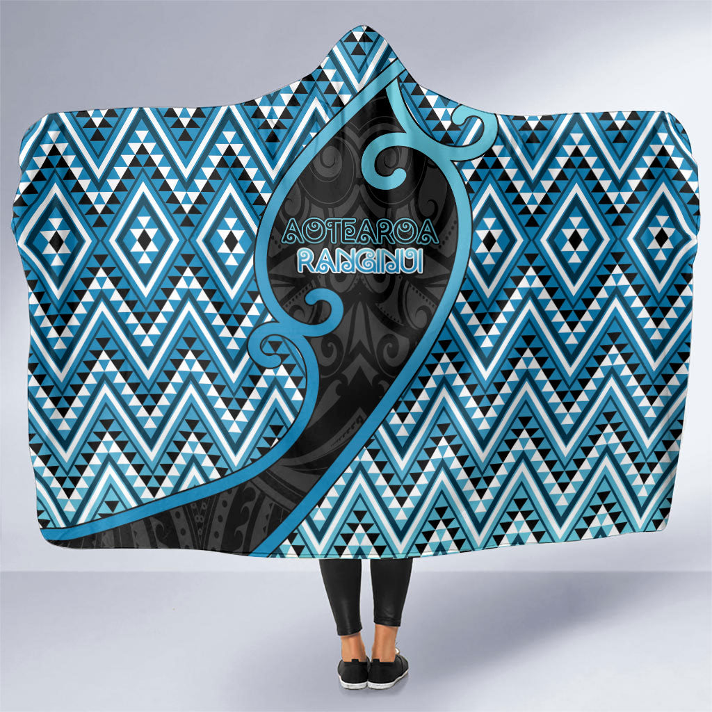 Aotearoa Atua Ranginui Hooded Blanket Maori Sky Father Koru Patterns DT05 One Size Blue - Polynesian Pride