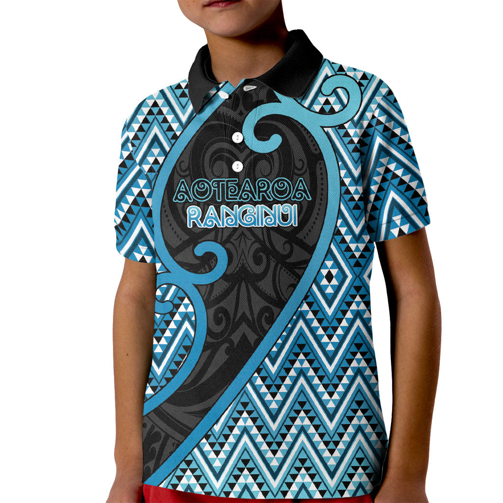 Custom Aotearoa Atua Ranginui Kid Polo Shirt Maori Sky Father Koru Patterns DT05 Kid Blue - Polynesian Pride