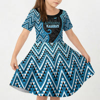 Custom Aotearoa Atua Ranginui Kid Short Sleeve Dress Maori Sky Father Koru Patterns