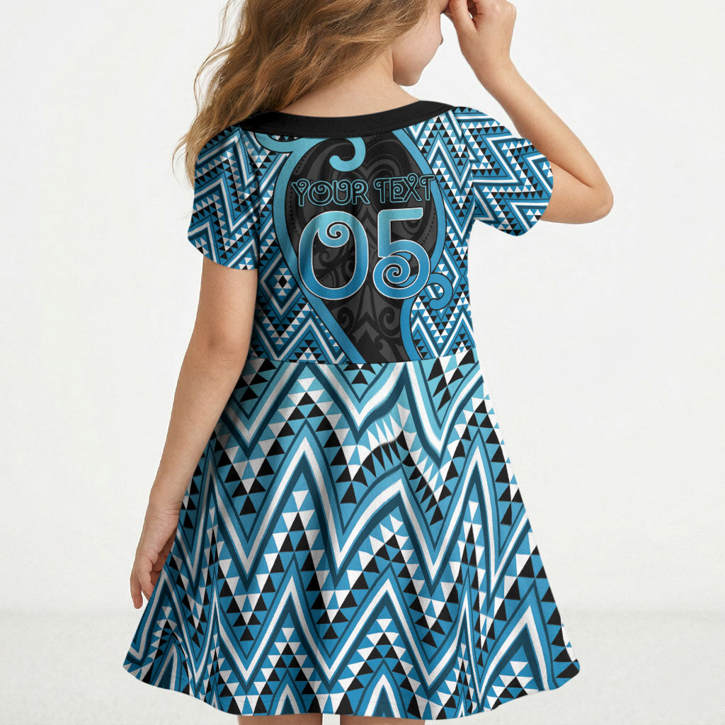 Custom Aotearoa Atua Ranginui Kid Short Sleeve Dress Maori Sky Father Koru Patterns