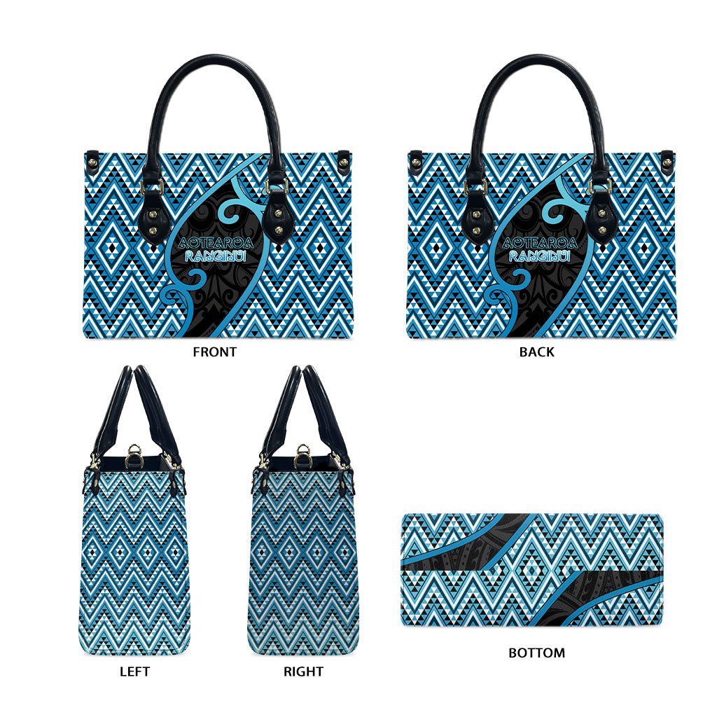 Aotearoa Atua Ranginui Leather Bag Maori Sky Father Koru Patterns