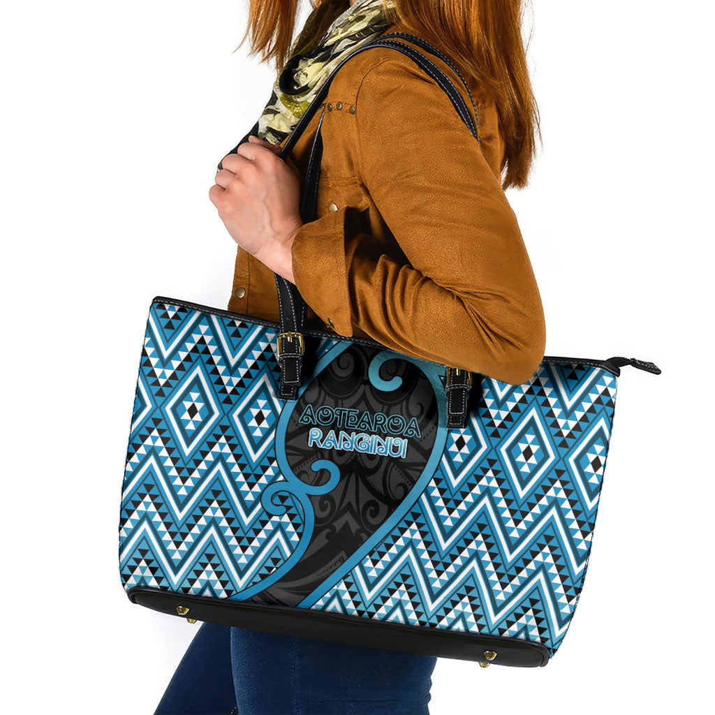 Aotearoa Atua Ranginui Leather Tote Bag Maori Sky Father Koru Patterns