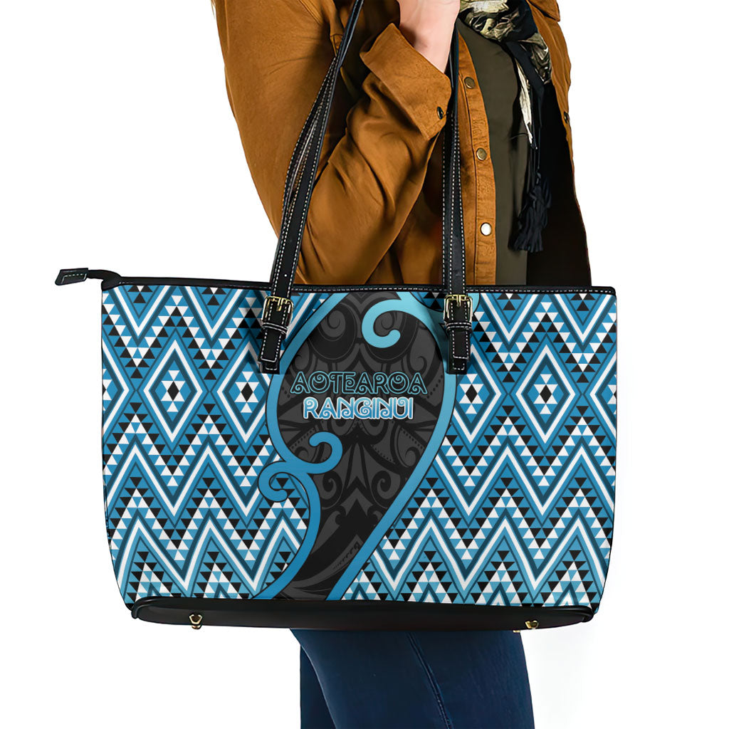 Aotearoa Atua Ranginui Leather Tote Bag Maori Sky Father Koru Patterns