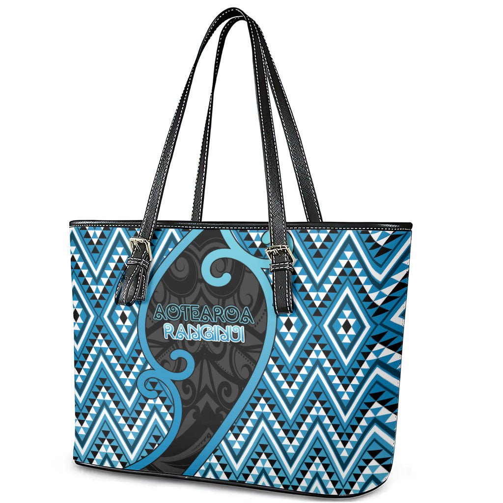 Aotearoa Atua Ranginui Leather Tote Bag Maori Sky Father Koru Patterns