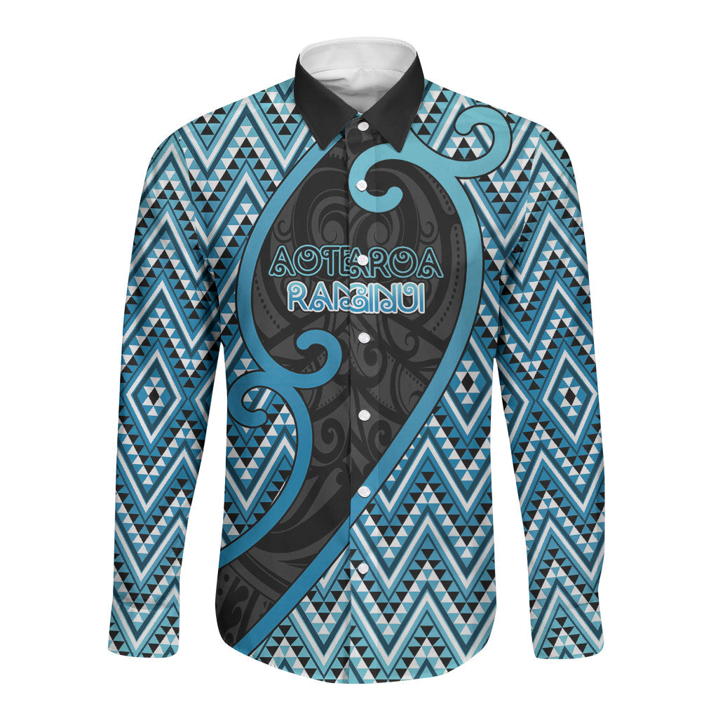 Custom Aotearoa Atua Ranginui Long Sleeve Button Shirt Maori Sky Father Koru Patterns