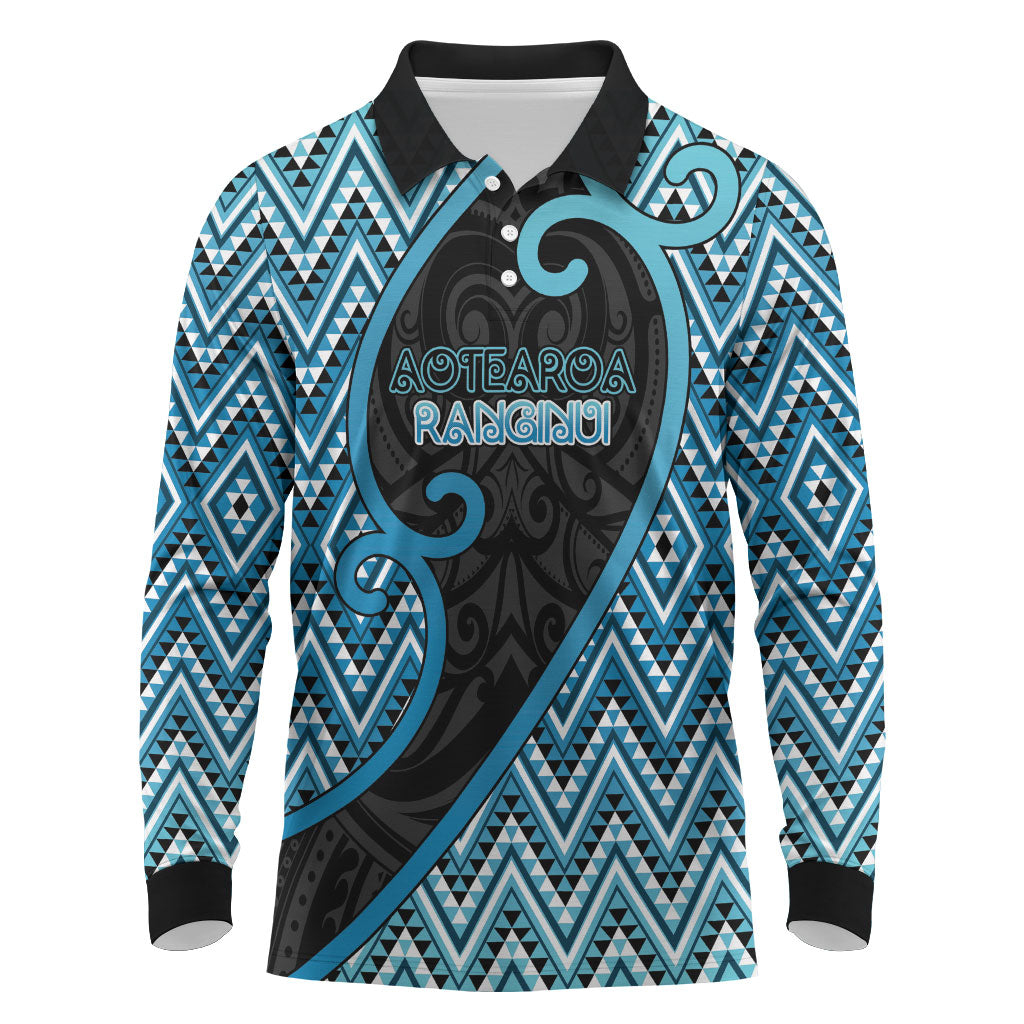 Custom Aotearoa Atua Ranginui Long Sleeve Polo Shirt Maori Sky Father Koru Patterns