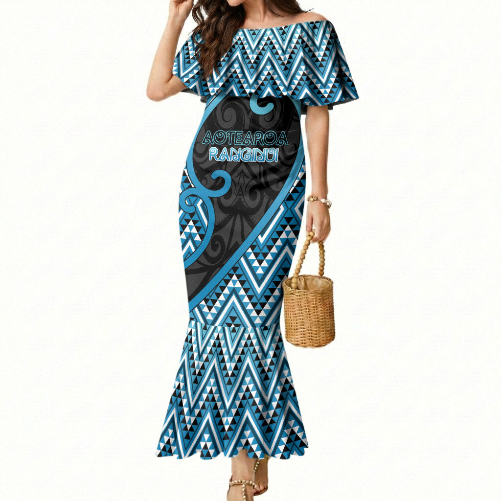Custom Aotearoa Atua Ranginui Mermaid Dress Maori Sky Father Koru Patterns