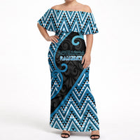 Custom Aotearoa Atua Ranginui Off Shoulder Maxi Dress Maori Sky Father Koru Patterns
