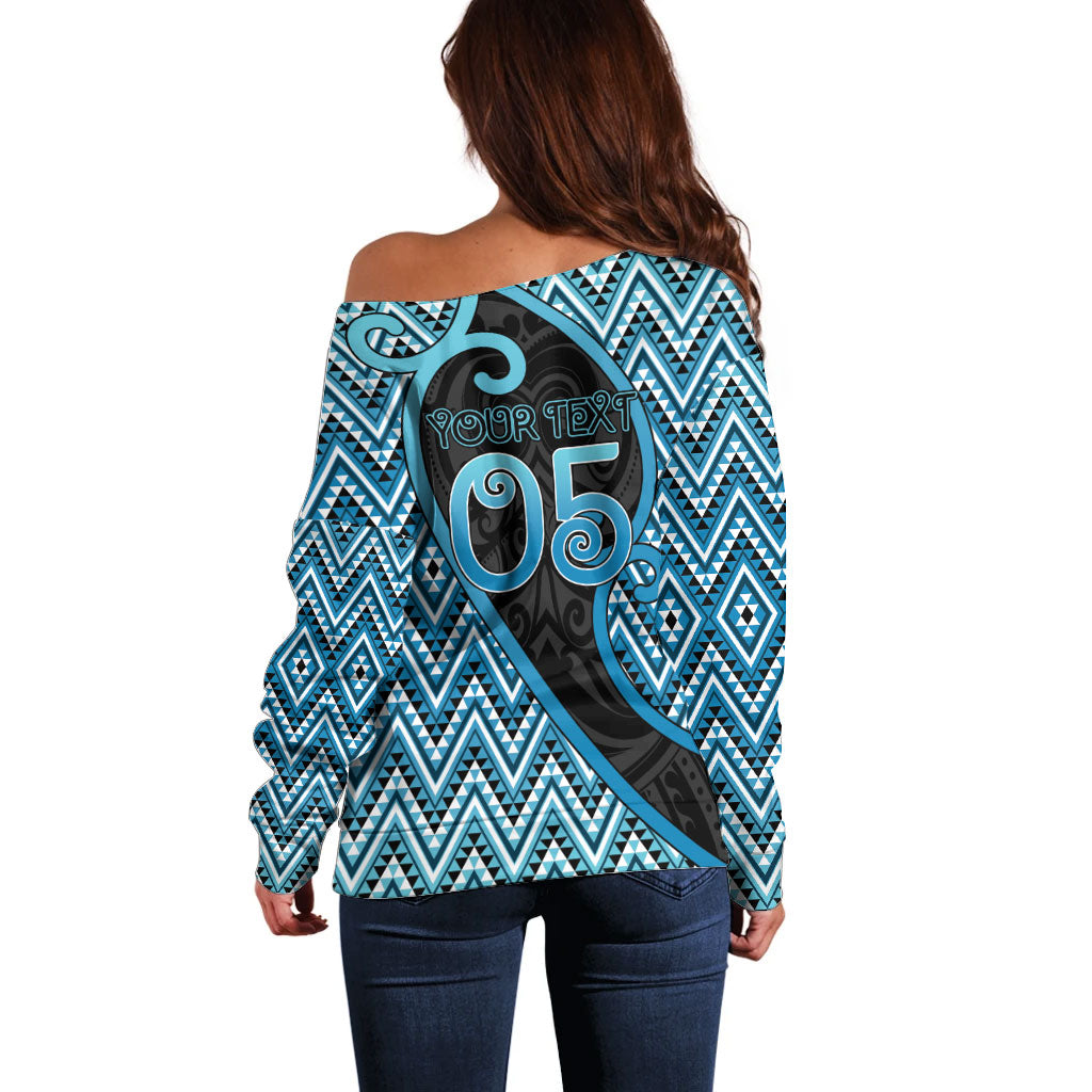 Custom Aotearoa Atua Ranginui Off Shoulder Sweater Maori Sky Father Koru Patterns