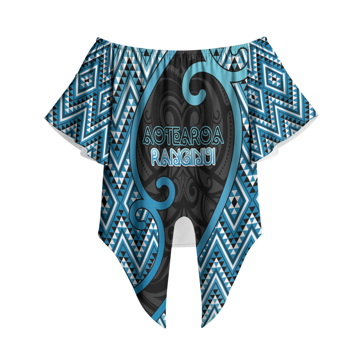 Custom Aotearoa Atua Ranginui Off Shoulder Wrap Waist Top Maori Sky Father Koru Patterns
