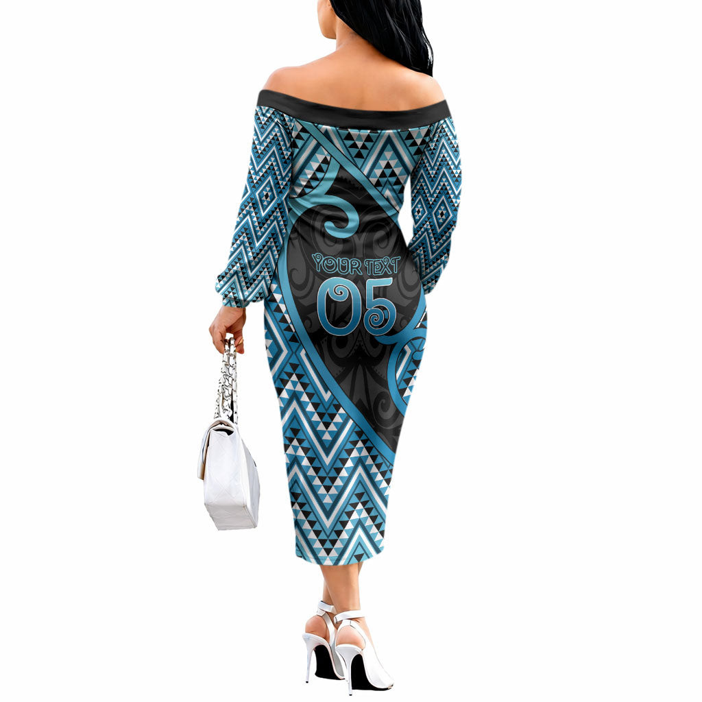 Custom Aotearoa Atua Ranginui Off The Shoulder Long Sleeve Dress Maori Sky Father Koru Patterns