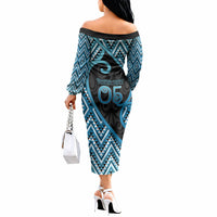 Custom Aotearoa Atua Ranginui Off The Shoulder Long Sleeve Dress Maori Sky Father Koru Patterns