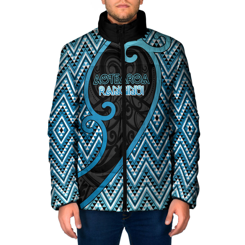 Custom Aotearoa Atua Ranginui Padded Jacket Maori Sky Father Koru Patterns