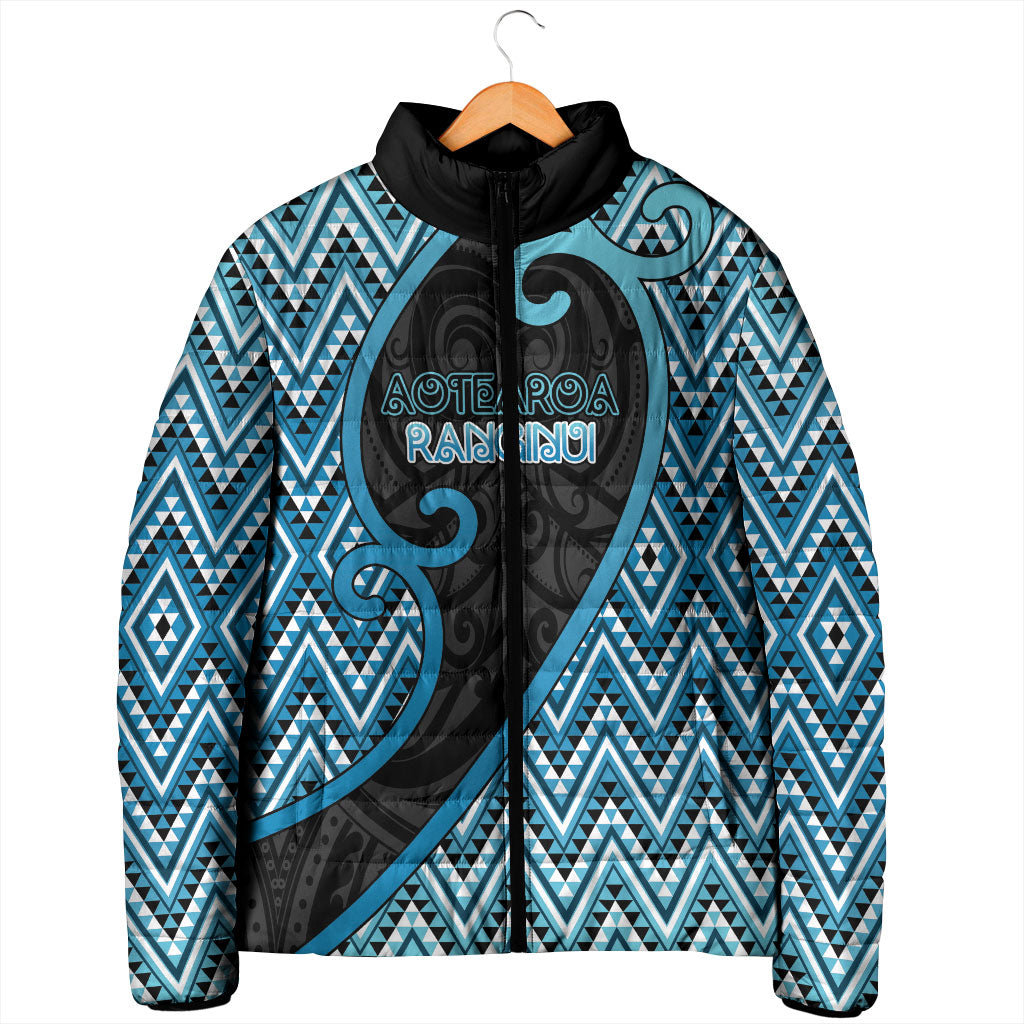 Custom Aotearoa Atua Ranginui Padded Jacket Maori Sky Father Koru Patterns