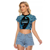 Custom Aotearoa Atua Ranginui Raglan Cropped T Shirt Maori Sky Father Koru Patterns