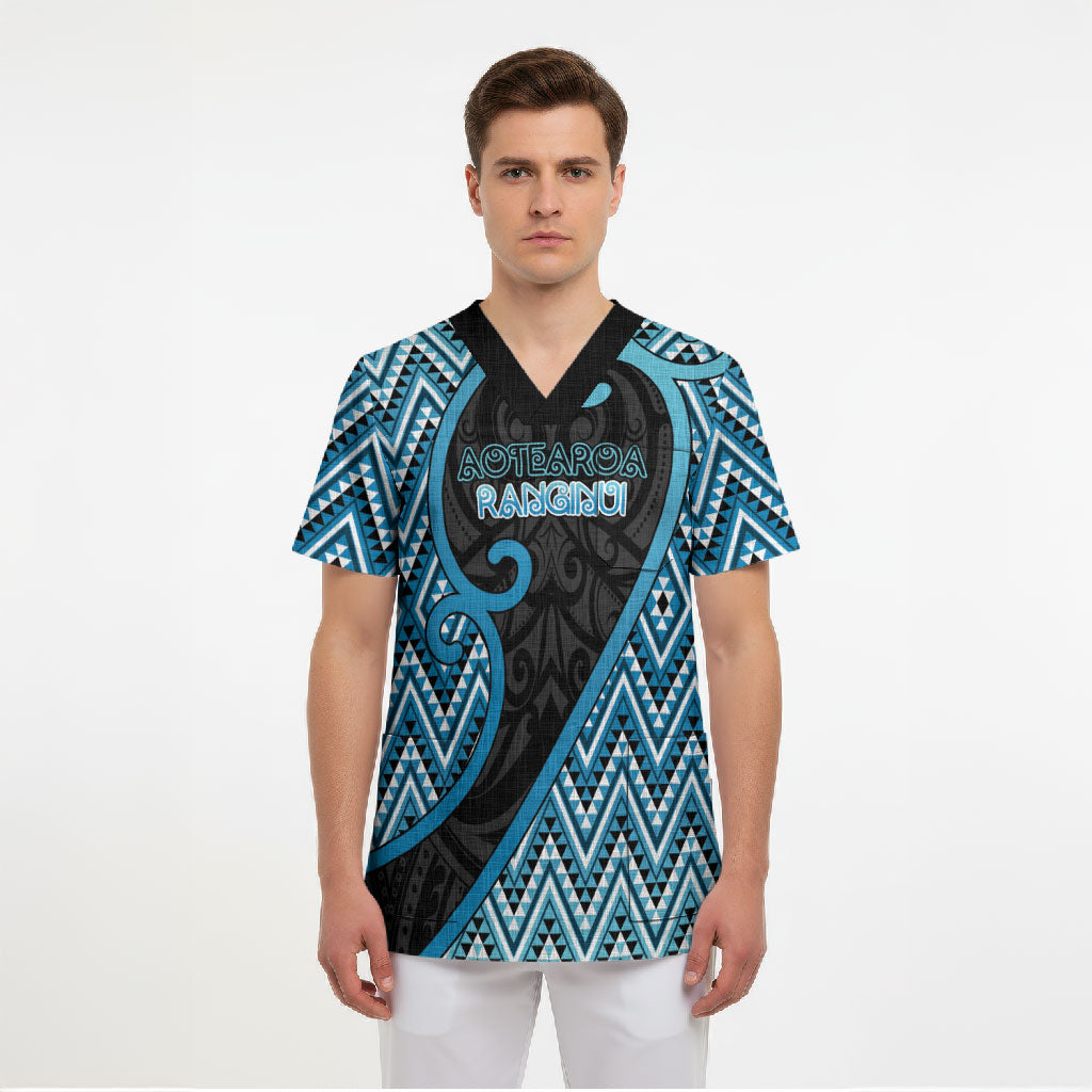 Custom Aotearoa Atua Ranginui Scrub Top Maori Sky Father Koru Patterns