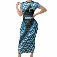 Custom Aotearoa Atua Ranginui Short Sleeve Bodycon Dress Maori Sky Father Koru Patterns