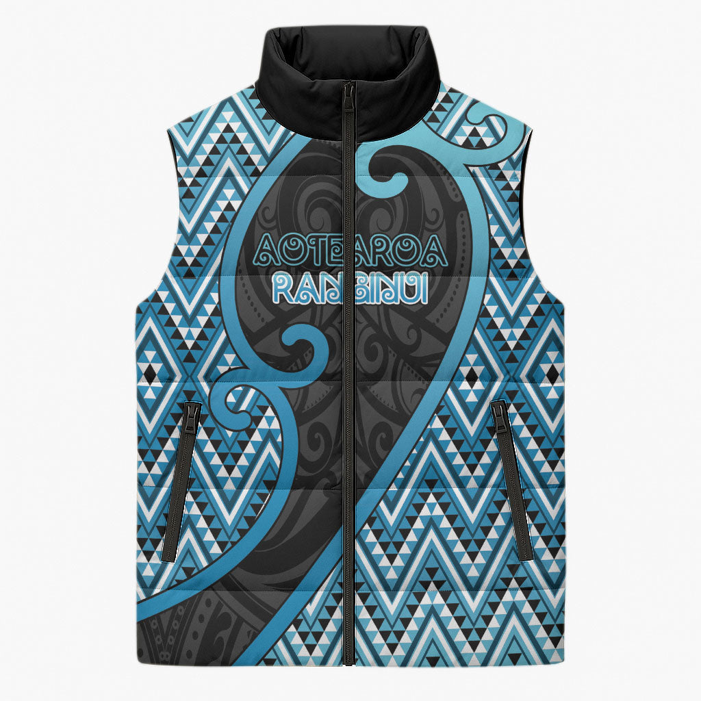 Custom Aotearoa Atua Ranginui Sleeveless Puffer Jacket Maori Sky Father Koru Patterns