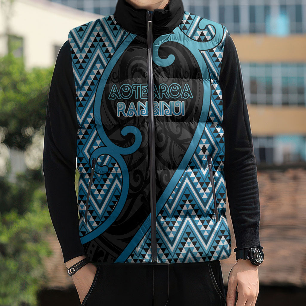 Custom Aotearoa Atua Ranginui Sleeveless Puffer Jacket Maori Sky Father Koru Patterns