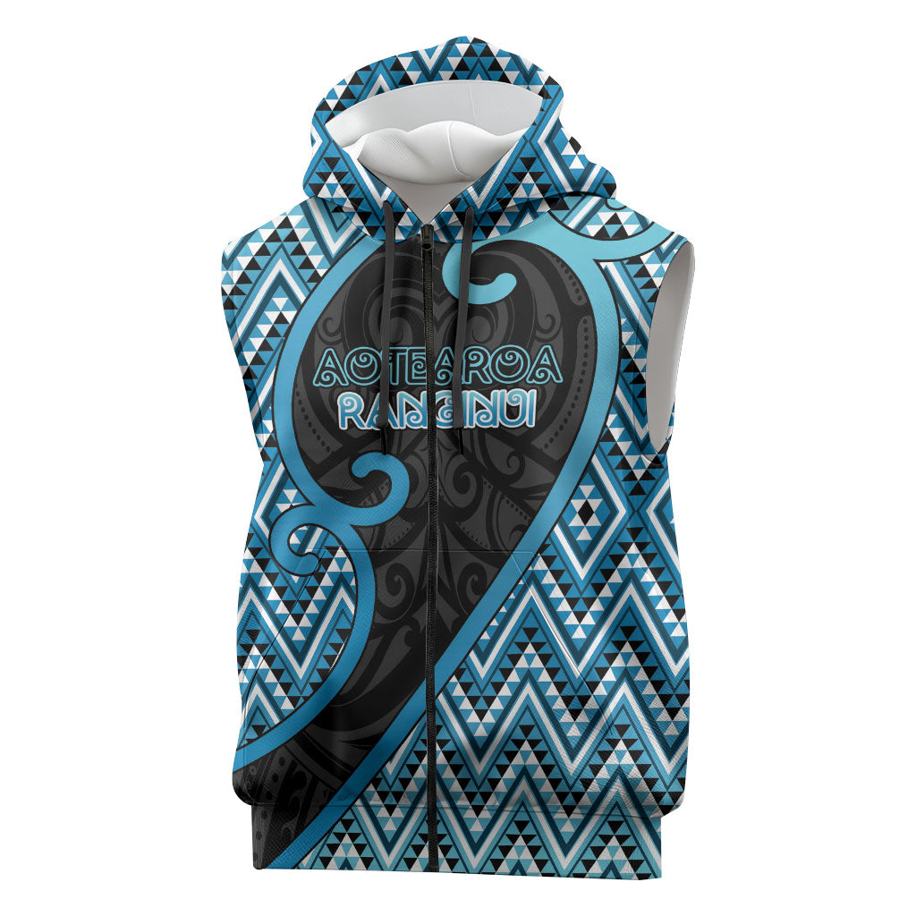 Custom Aotearoa Atua Ranginui Sleeveless Zip Hoodie Maori Sky Father Koru Patterns