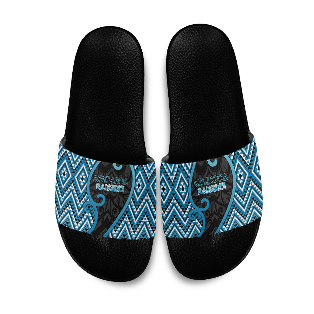 Aotearoa Atua Ranginui Slide Sandals Maori Sky Father Koru Patterns