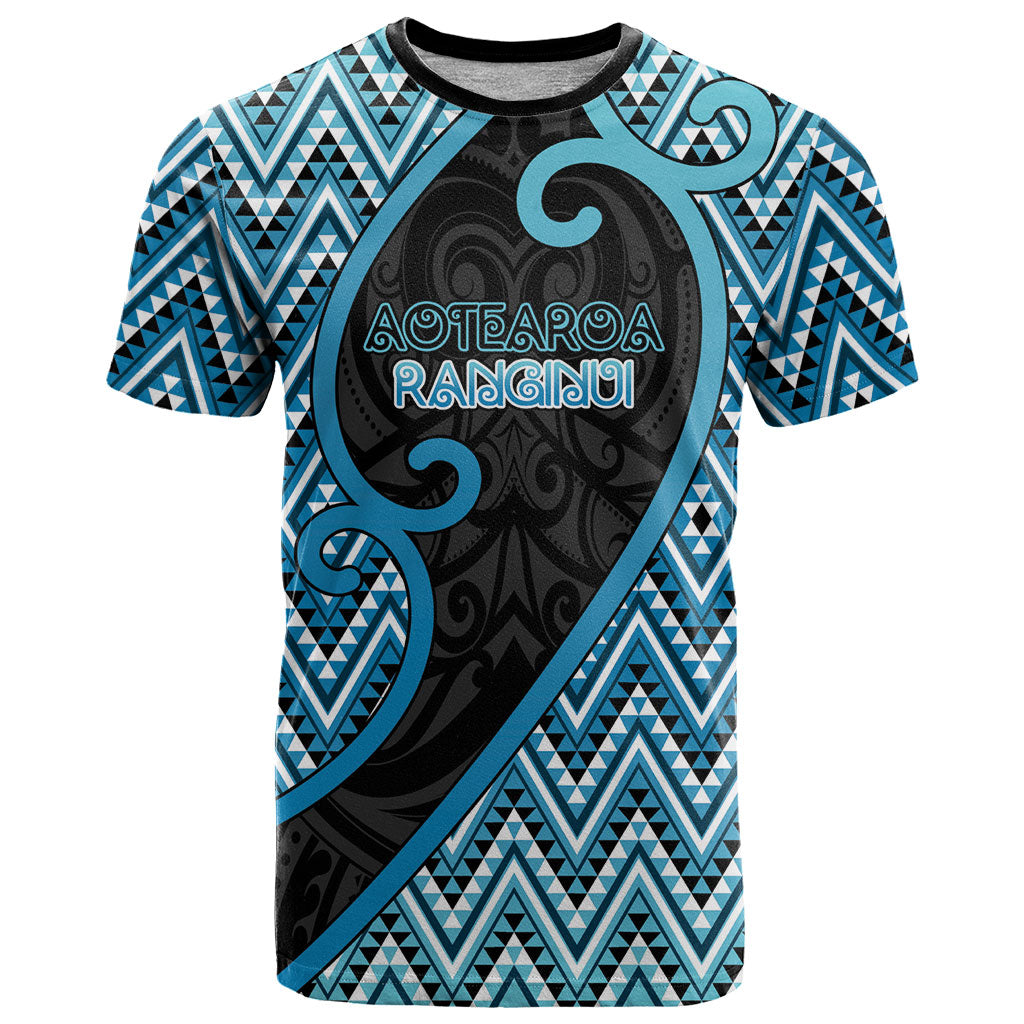 Custom Aotearoa Atua Ranginui T Shirt Maori Sky Father Koru Patterns DT05 Blue - Polynesian Pride