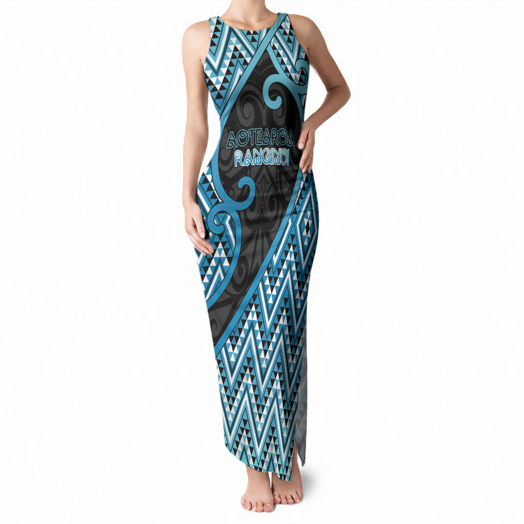 Custom Aotearoa Atua Ranginui Tank Maxi Dress Maori Sky Father Koru Patterns
