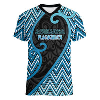 Custom Aotearoa Atua Ranginui Women V-Neck T-Shirt Maori Sky Father Koru Patterns