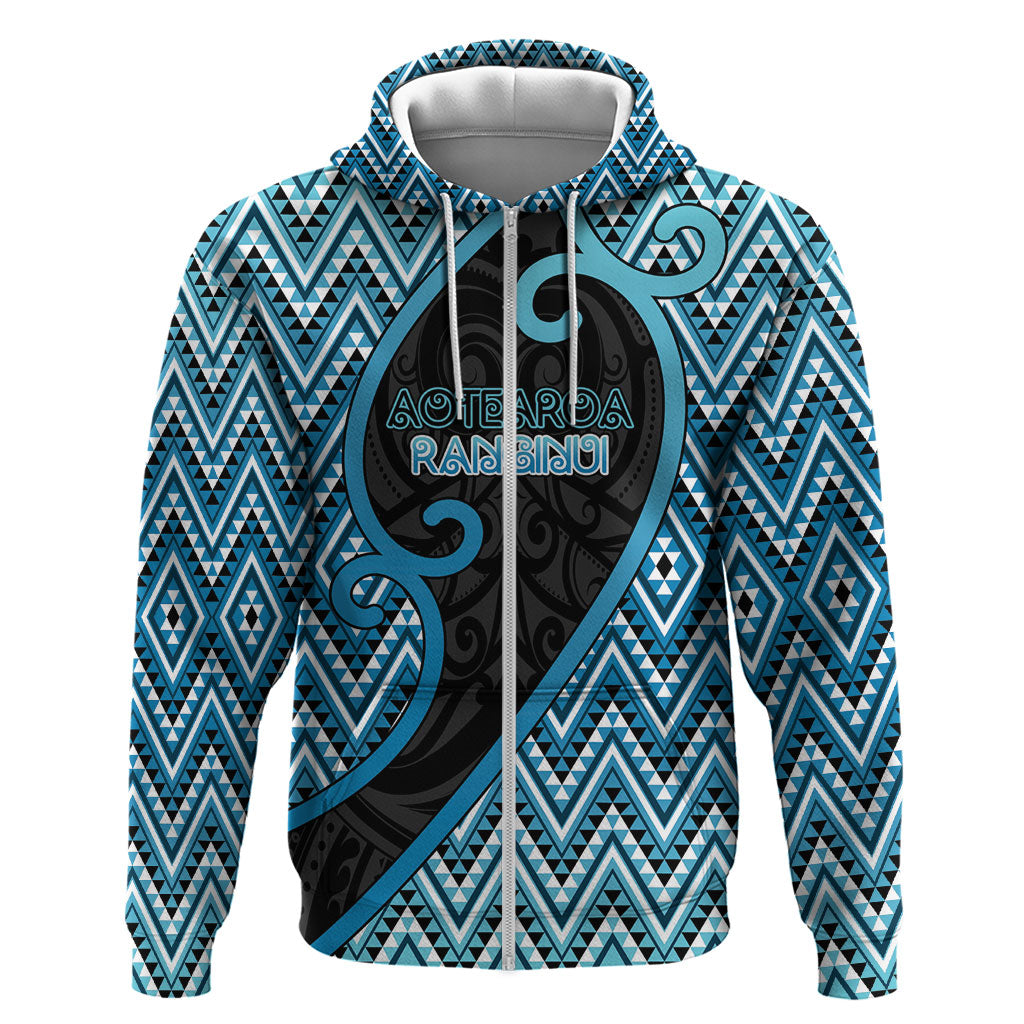 Custom Aotearoa Atua Ranginui Zip Hoodie Maori Sky Father Koru Patterns DT05 Zip Hoodie Blue - Polynesian Pride