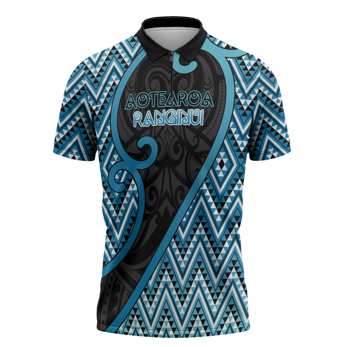Custom Aotearoa Atua Ranginui Zipper Polo Shirt Maori Sky Father Koru Patterns