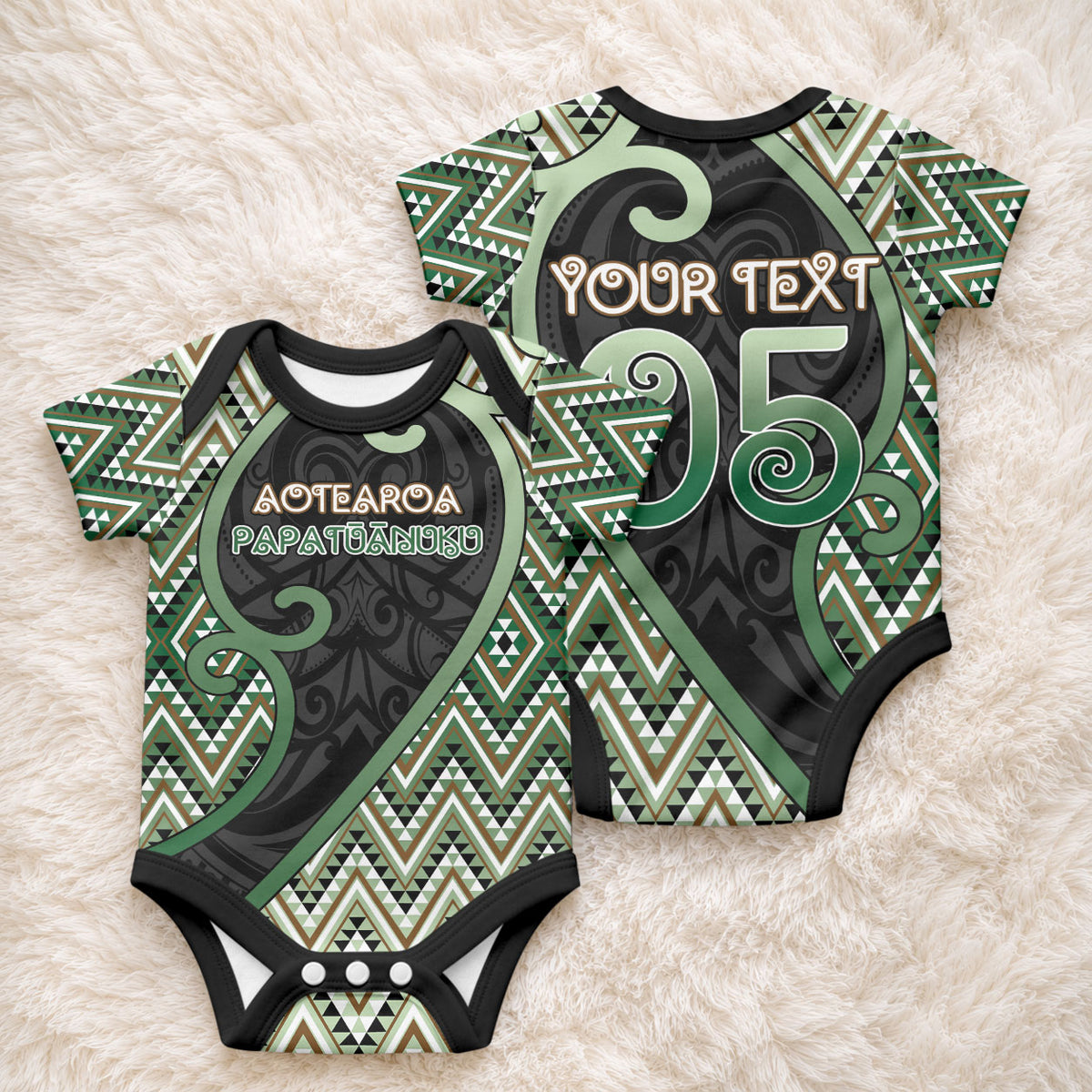 Custom Aotearoa Atua Papatuanuku Baby Onesie Earth Mother Father Koru Patterns
