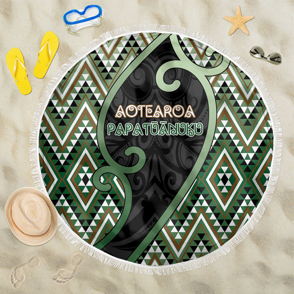 Aotearoa Atua Papatuanuku Beach Blanket Earth Mother Father Koru Patterns DT05 One Size 150cm Green - Polynesian Pride