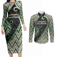 Custom Aotearoa Atua Papatuanuku Couples Matching Long Sleeve Bodycon Dress and Long Sleeve Button Shirt Earth Mother Father Koru Patterns