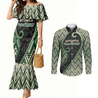 Custom Aotearoa Atua Papatuanuku Couples Matching Mermaid Dress and Long Sleeve Button Shirt Earth Mother Father Koru Patterns