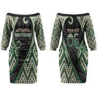 Custom Aotearoa Atua Papatuanuku Couples Matching Off The Shoulder Long Sleeve Dress and Long Sleeve Button Shirt Earth Mother Father Koru Patterns