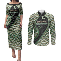 Custom Aotearoa Atua Papatuanuku Couples Matching Puletasi and Long Sleeve Button Shirt Earth Mother Father Koru Patterns