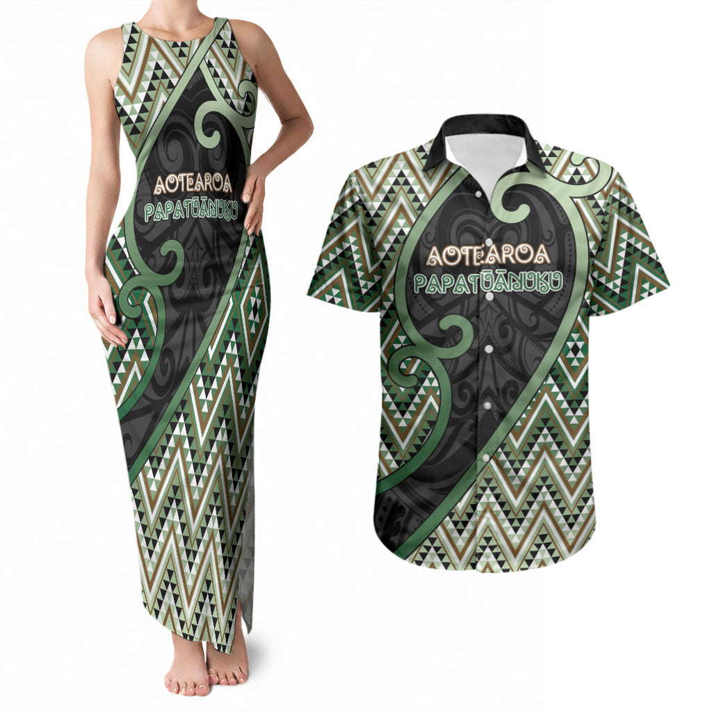 Custom Aotearoa Atua Papatuanuku Couples Matching Tank Maxi Dress and Hawaiian Shirt Earth Mother Father Koru Patterns