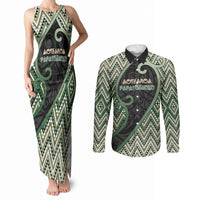 Custom Aotearoa Atua Papatuanuku Couples Matching Tank Maxi Dress and Long Sleeve Button Shirt Earth Mother Father Koru Patterns
