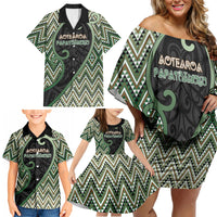 Custom Aotearoa Atua Papatuanuku Family Matching Off Shoulder Short Dress and Hawaiian Shirt Earth Mother Father Koru Patterns