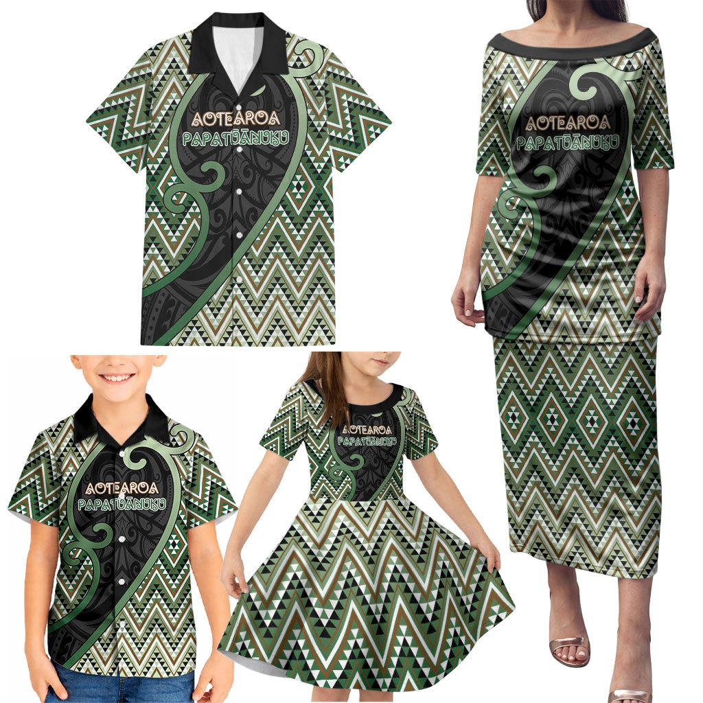 Custom Aotearoa Atua Papatuanuku Family Matching Puletasi and Hawaiian Shirt Earth Mother Father Koru Patterns