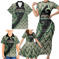Custom Aotearoa Atua Papatuanuku Family Matching Short Sleeve Bodycon Dress and Hawaiian Shirt Earth Mother Father Koru Patterns