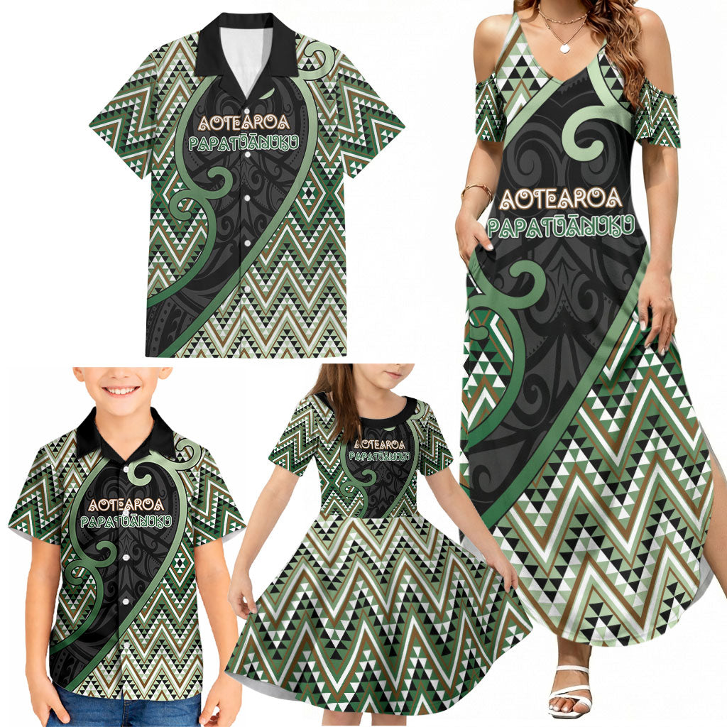 Custom Aotearoa Atua Papatuanuku Family Matching Summer Maxi Dress and Hawaiian Shirt Earth Mother Father Koru Patterns