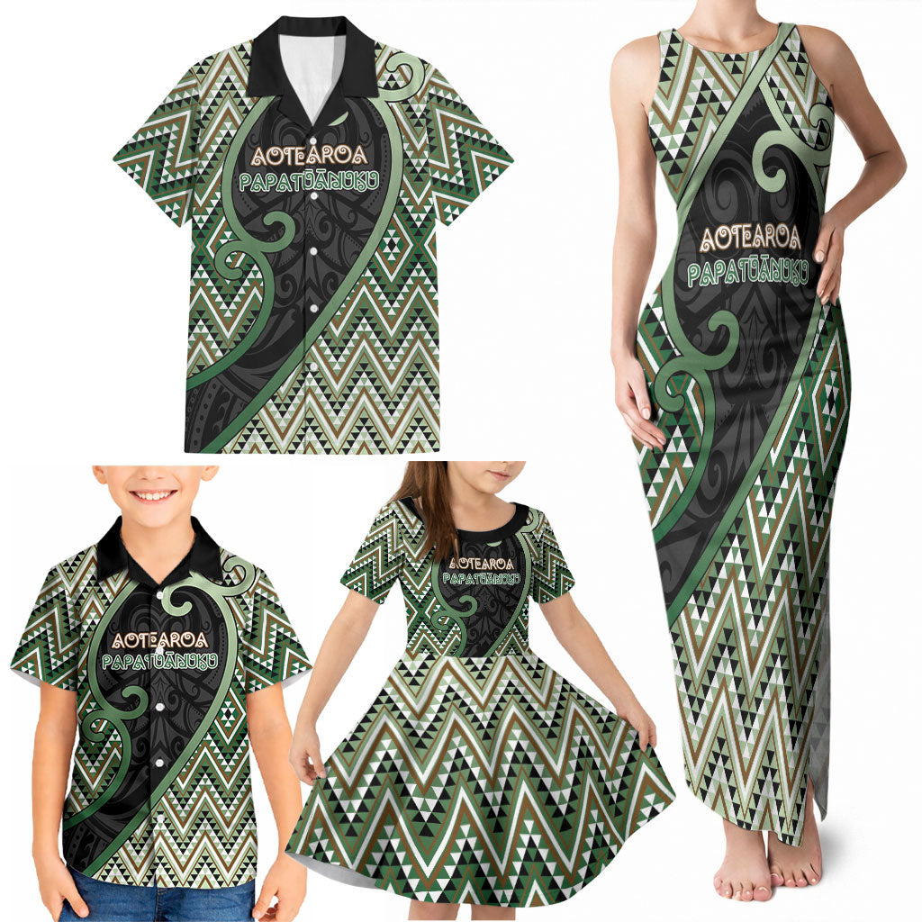 Custom Aotearoa Atua Papatuanuku Family Matching Tank Maxi Dress and Hawaiian Shirt Earth Mother Father Koru Patterns