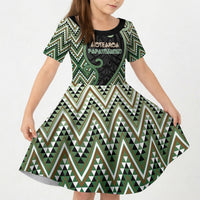 Custom Aotearoa Atua Papatuanuku Kid Short Sleeve Dress Earth Mother Father Koru Patterns