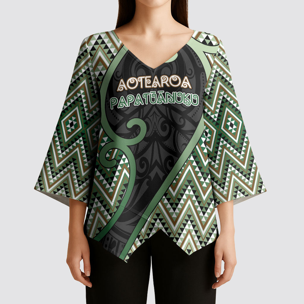Custom Aotearoa Atua Papatuanuku Kimono Sleeve Blouse Earth Mother Father Koru Patterns