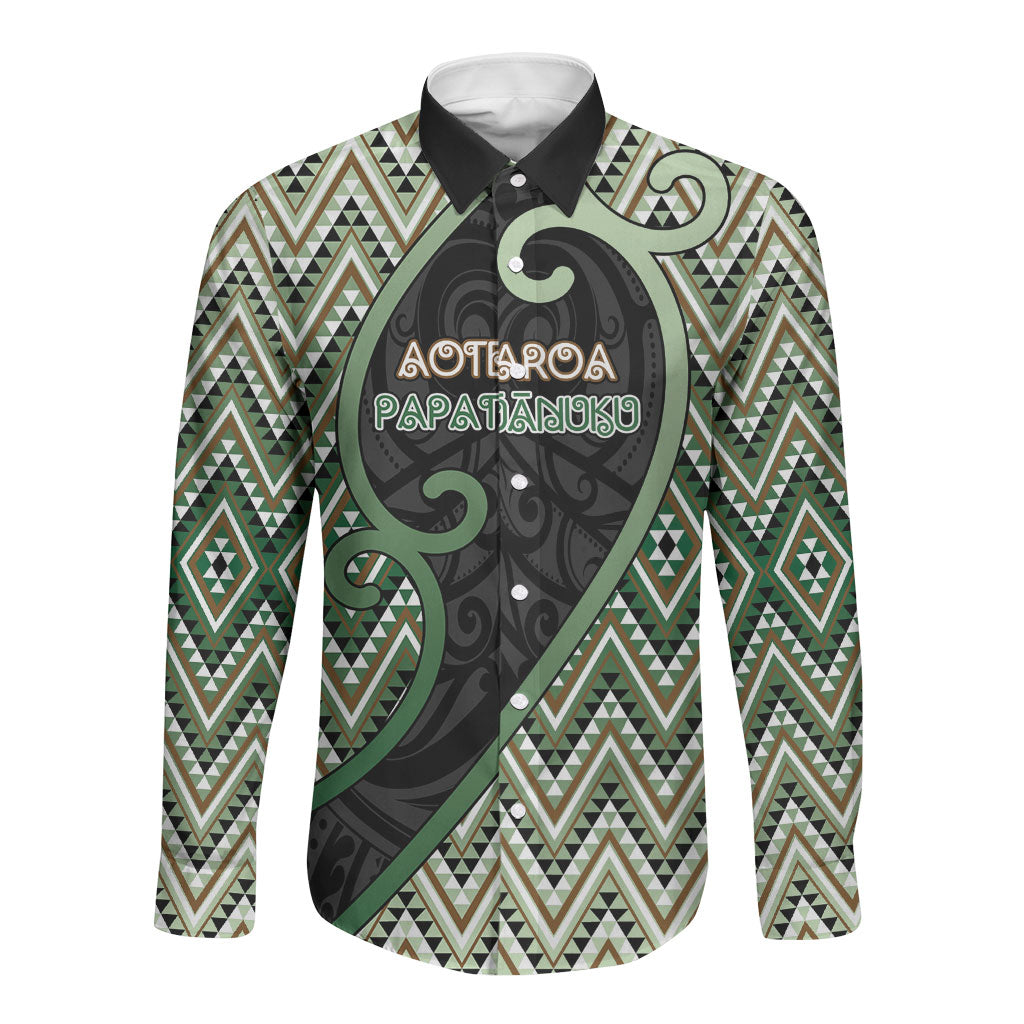 Custom Aotearoa Atua Papatuanuku Long Sleeve Button Shirt Earth Mother Father Koru Patterns