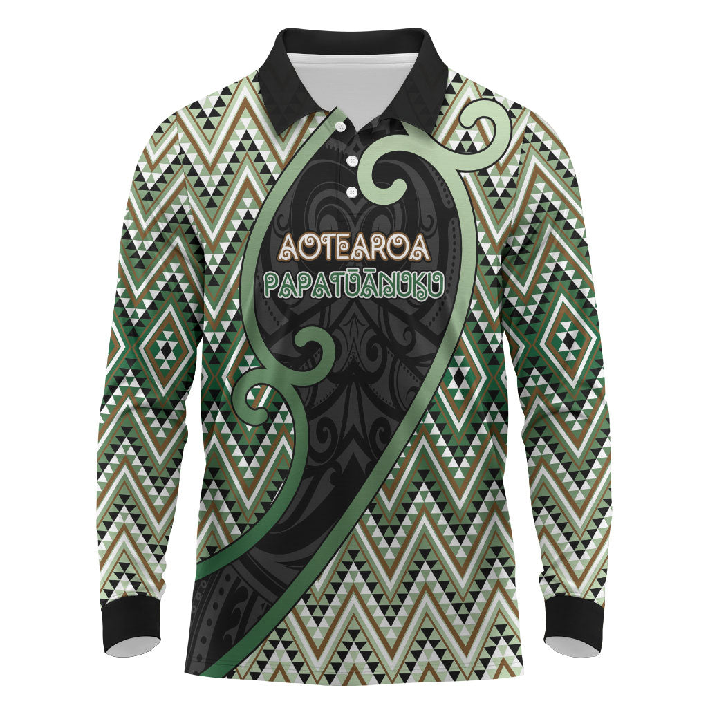 Custom Aotearoa Atua Papatuanuku Long Sleeve Polo Shirt Earth Mother Father Koru Patterns