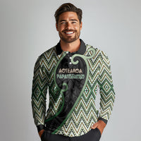 Custom Aotearoa Atua Papatuanuku Long Sleeve Polo Shirt Earth Mother Father Koru Patterns