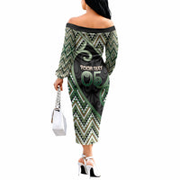 Custom Aotearoa Atua Papatuanuku Off The Shoulder Long Sleeve Dress Earth Mother Father Koru Patterns