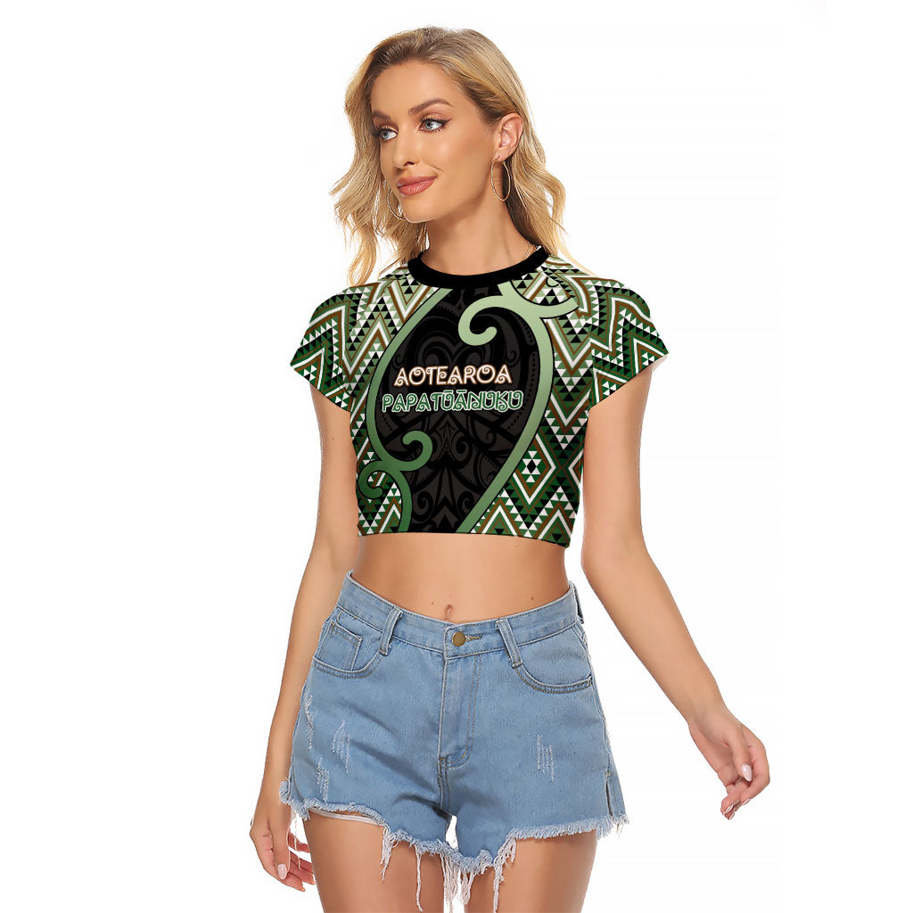 Custom Aotearoa Atua Papatuanuku Raglan Cropped T Shirt Earth Mother Father Koru Patterns